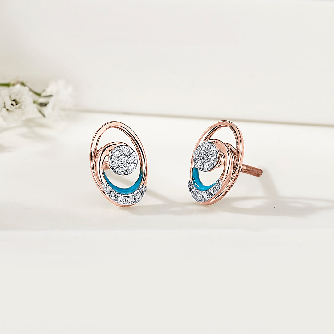 Celestial Crescent Gold & Diamond Stud Earring For Women