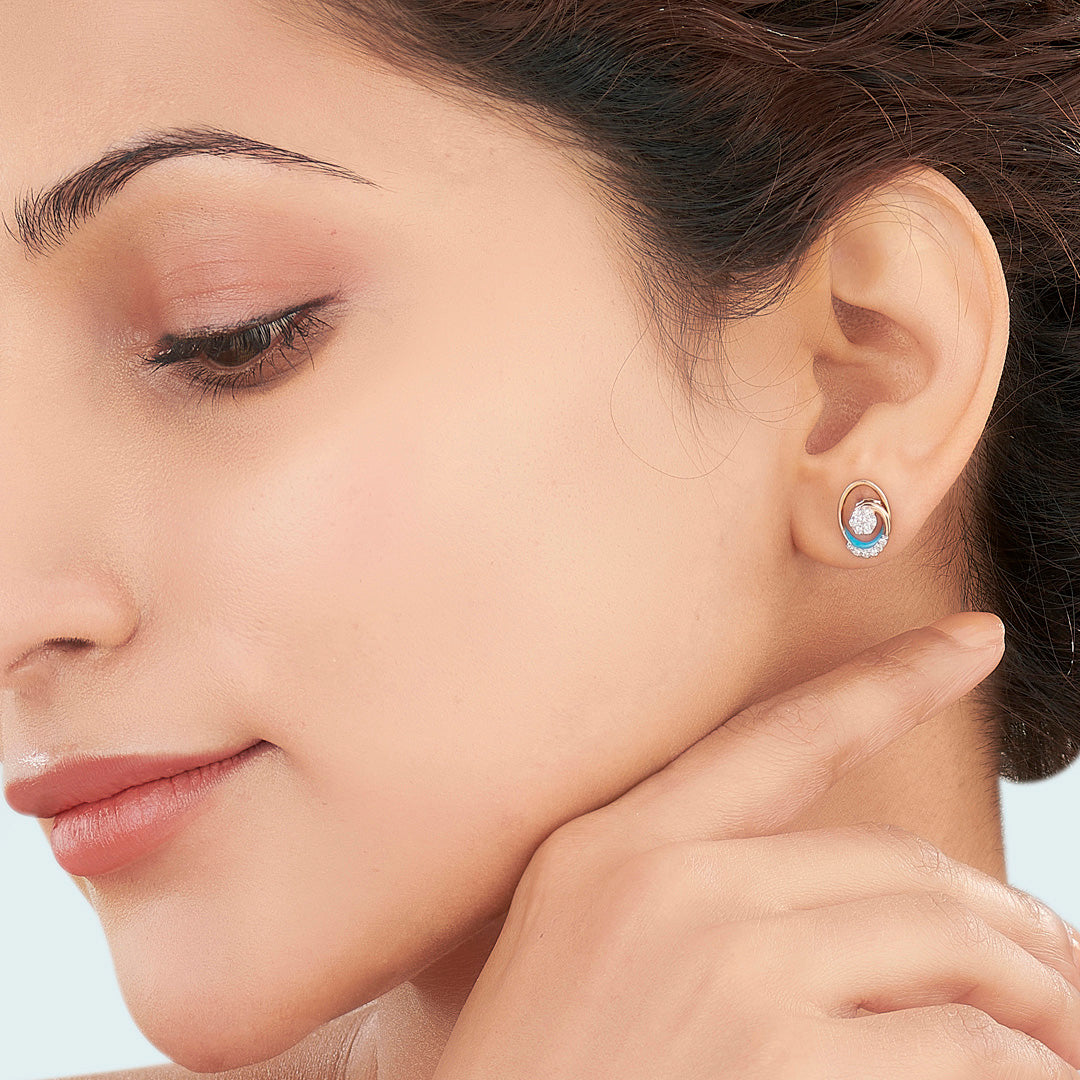 Celestial Crescent Gold & Diamond Stud Earring For Women