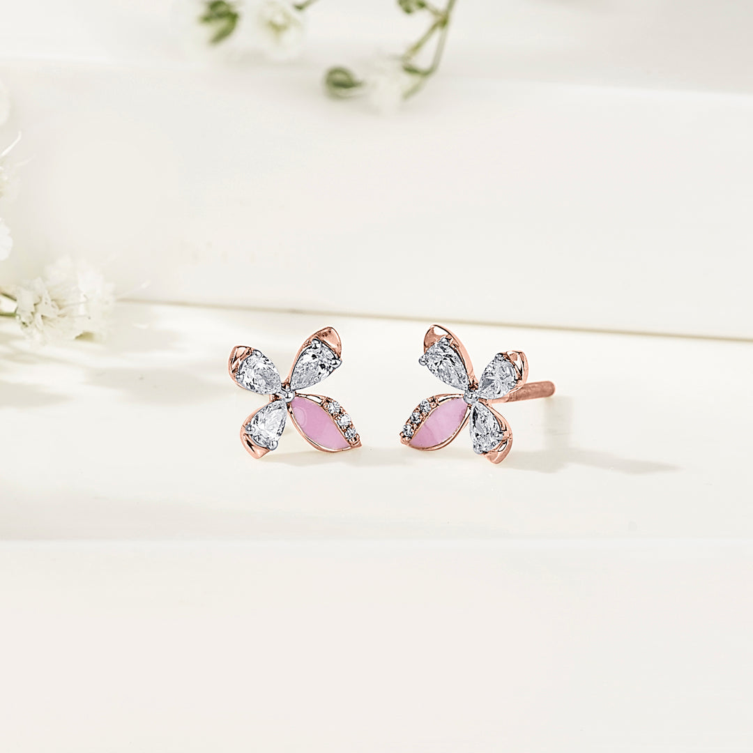 blush fly gold stud diamond earring for woman