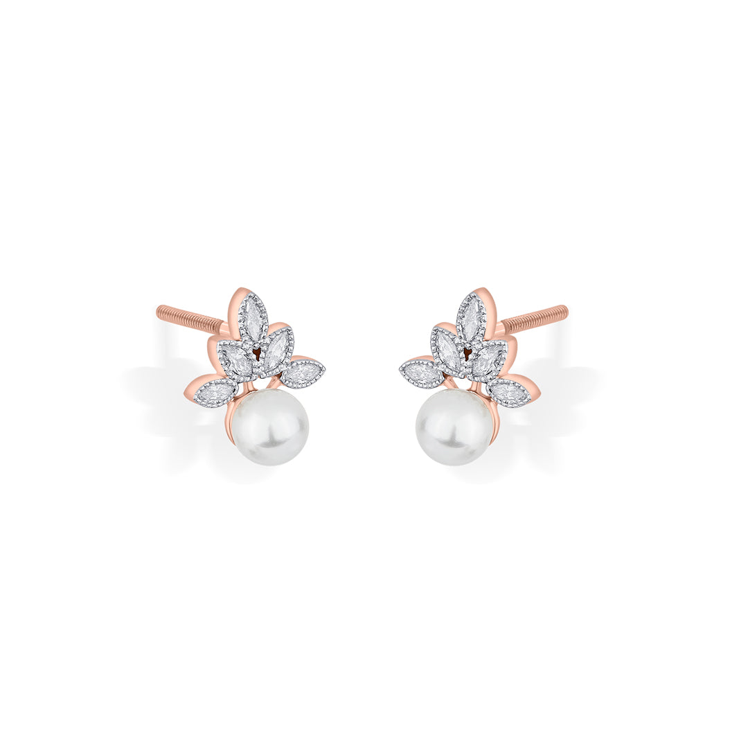 opal pearl rose gold stud diamond earring for woman