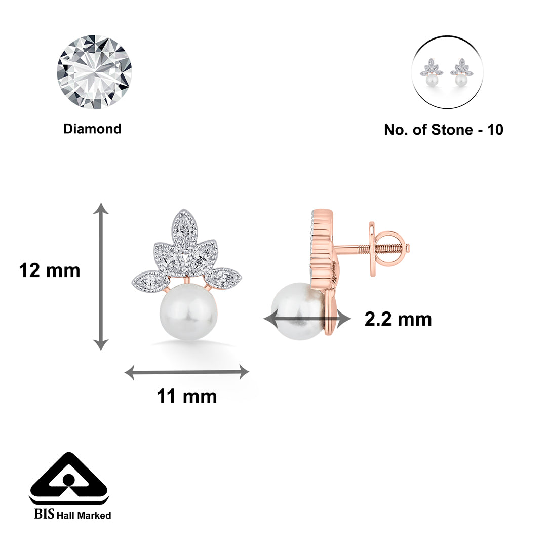opal pearl rose gold stud diamond earring for woman