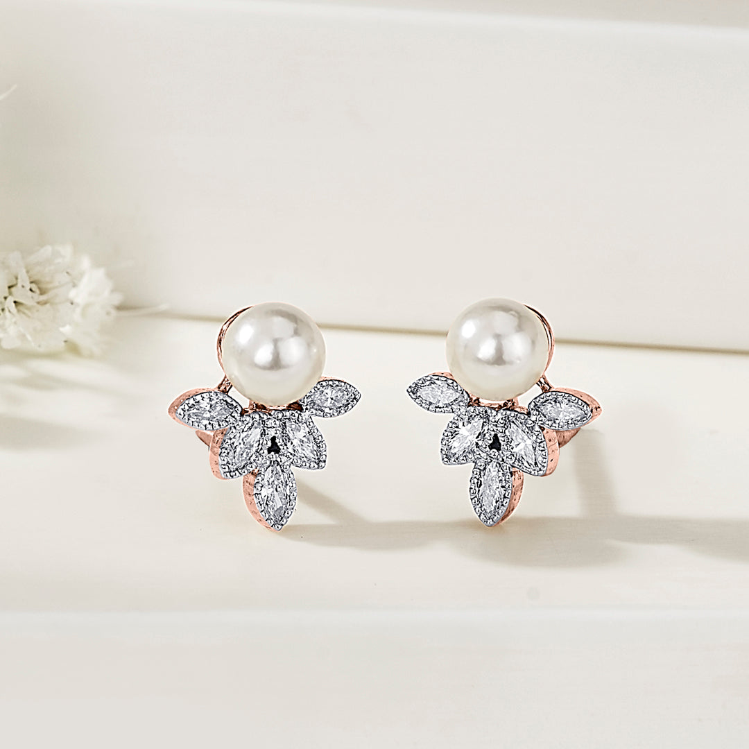 opal pearl rose gold stud diamond earring for woman