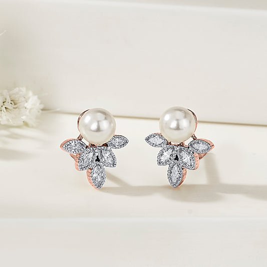 Opal Pearl Rose Gold Stud Diamond Earring For Woman