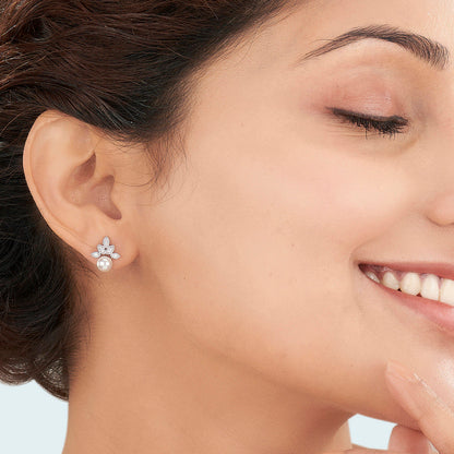 Opal Pearl Rose Gold Stud Diamond Earring For Woman