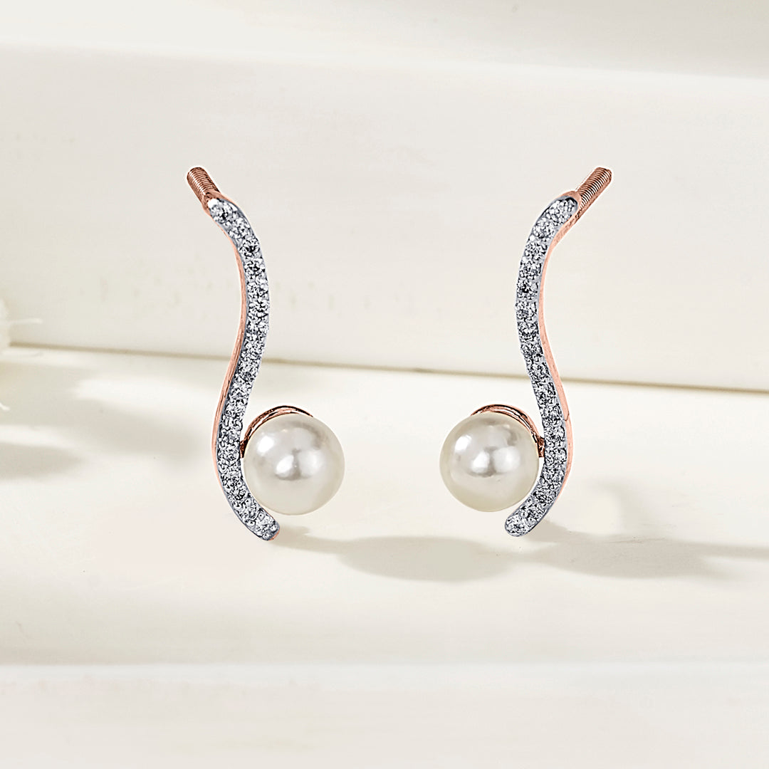 Serene Swirls Gold & Diamond Stud Earring For Women