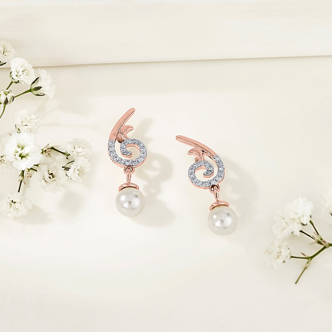 Iris Pearl Rose Gold Stud Diamond Earring For Women