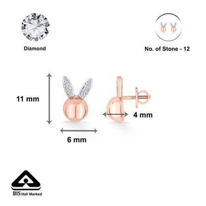 Bunny Bliss Rose Gold Stud Diamond Earring For Woman