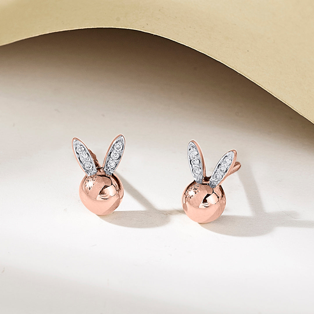 Bunny Bliss Rose Gold Stud Diamond Earring For Women