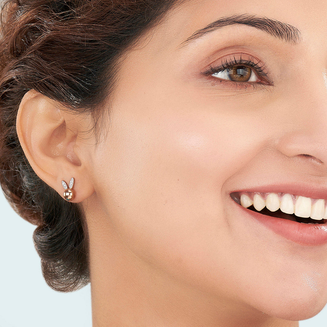 Bunny Bliss Rose Gold Stud Diamond Earring For Women