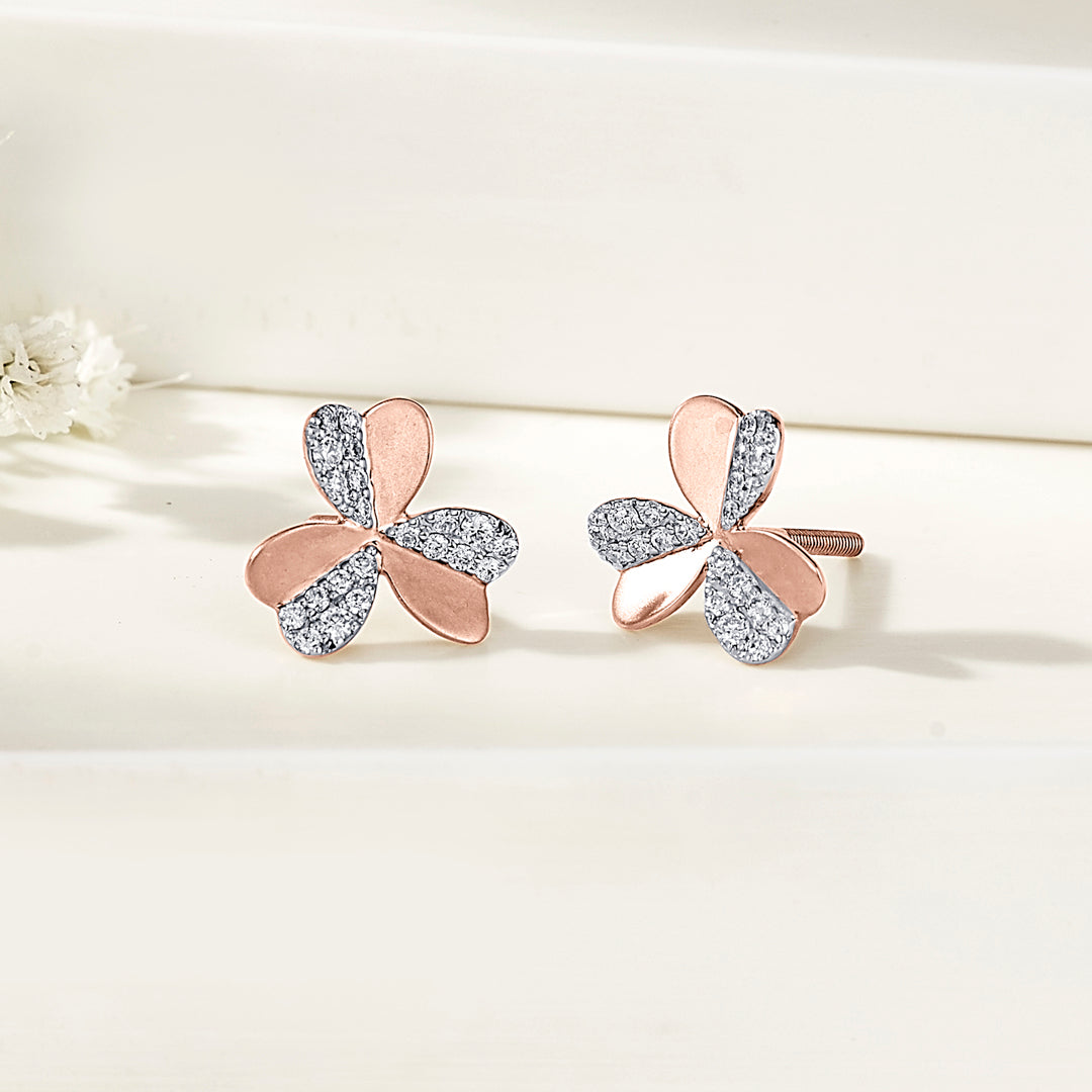 Clove Charm Rose Gold Stud Diamond Earring For Women