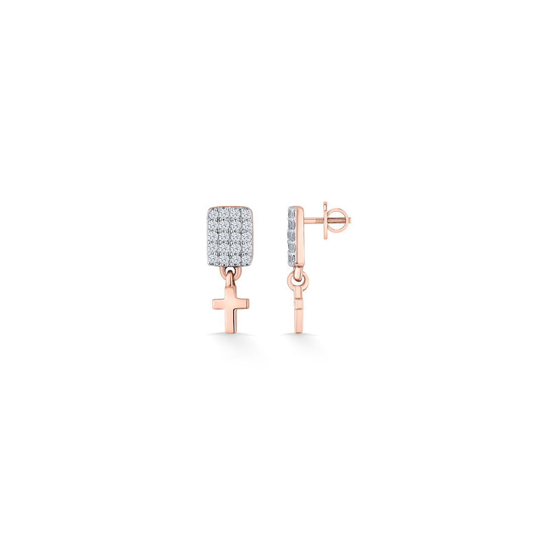 divine cross gold & diamond stud earring for woman