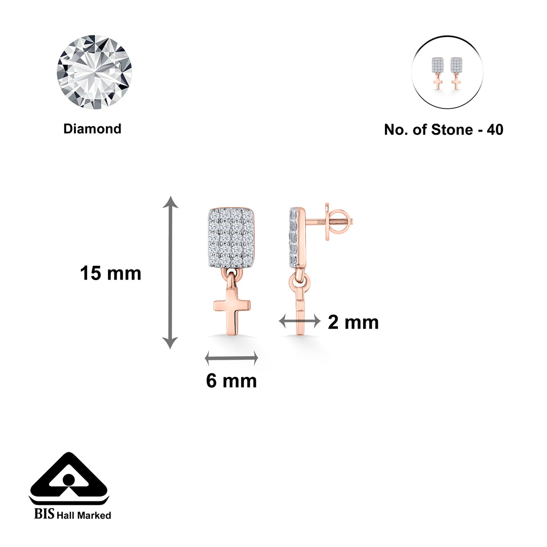 divine cross gold & diamond stud earring for woman
