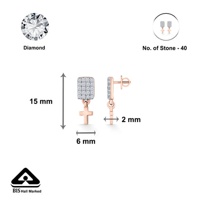 Divine Cross Gold & Diamond Stud Earring For Woman