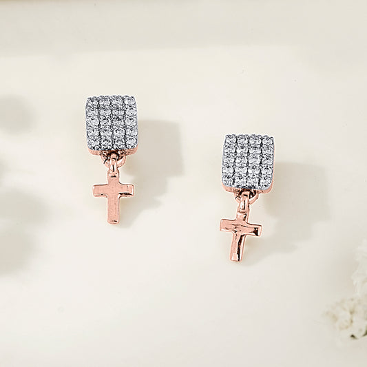 Divine Cross Gold & Diamond Stud Earring For Women