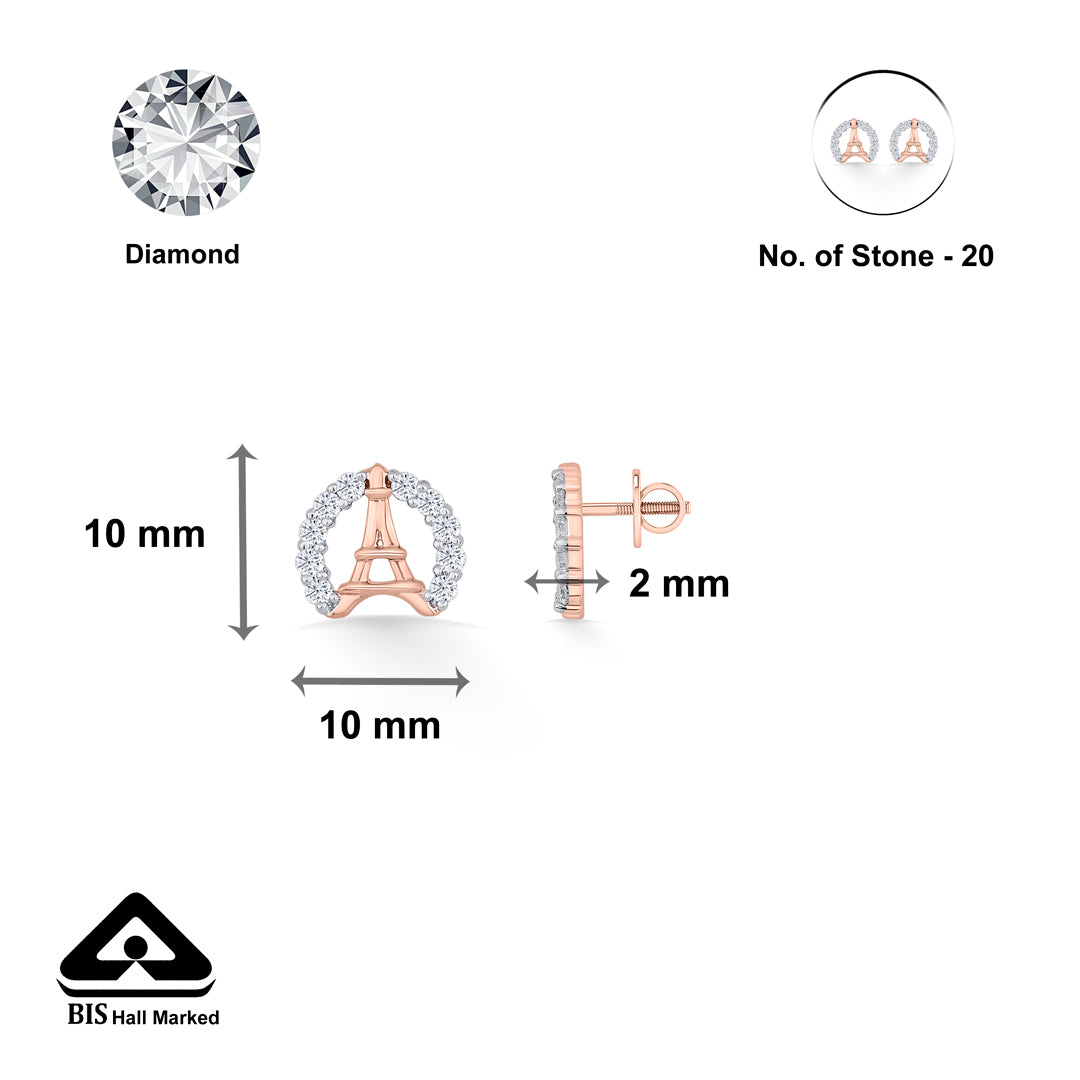 paris glow rose gold stud diamond earring for woman