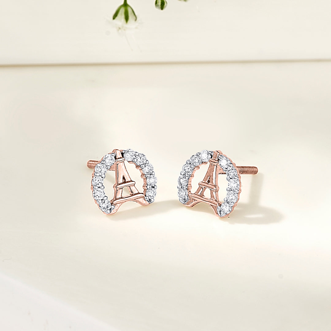 Paris Glow Rose Gold Stud Diamond Earring For Women