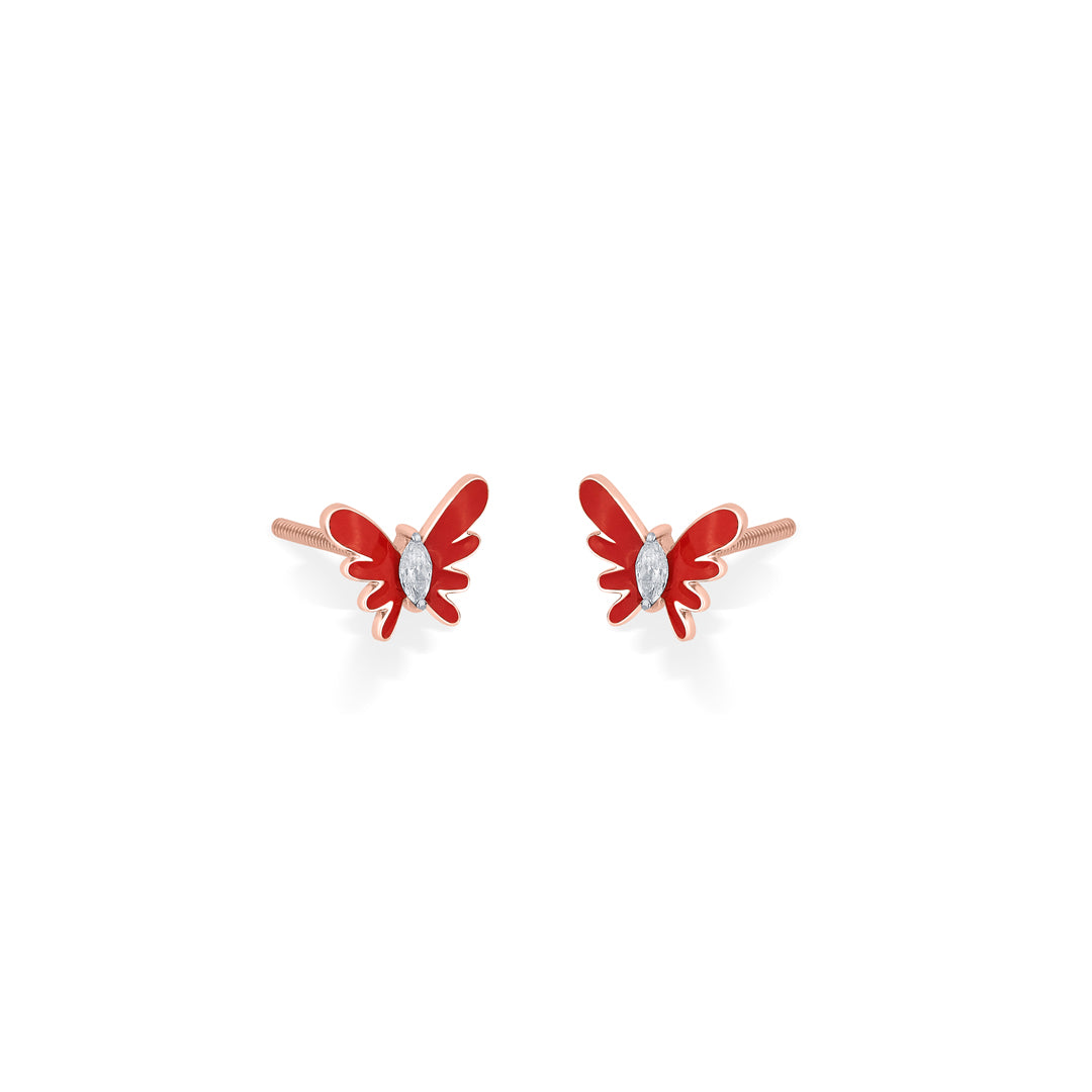 cherry flutter gold & diamond stud earring for woman