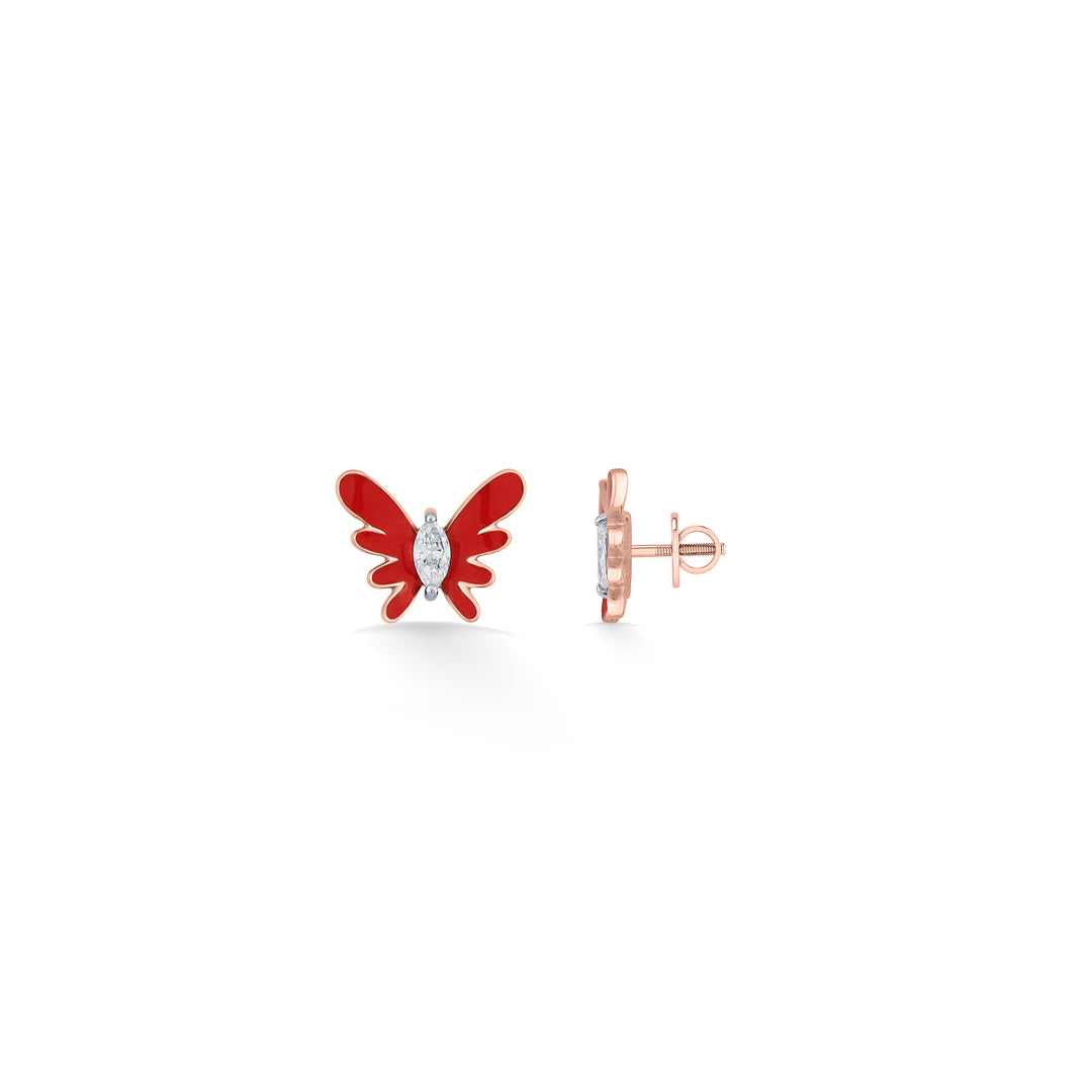 cherry flutter gold & diamond stud earring for woman
