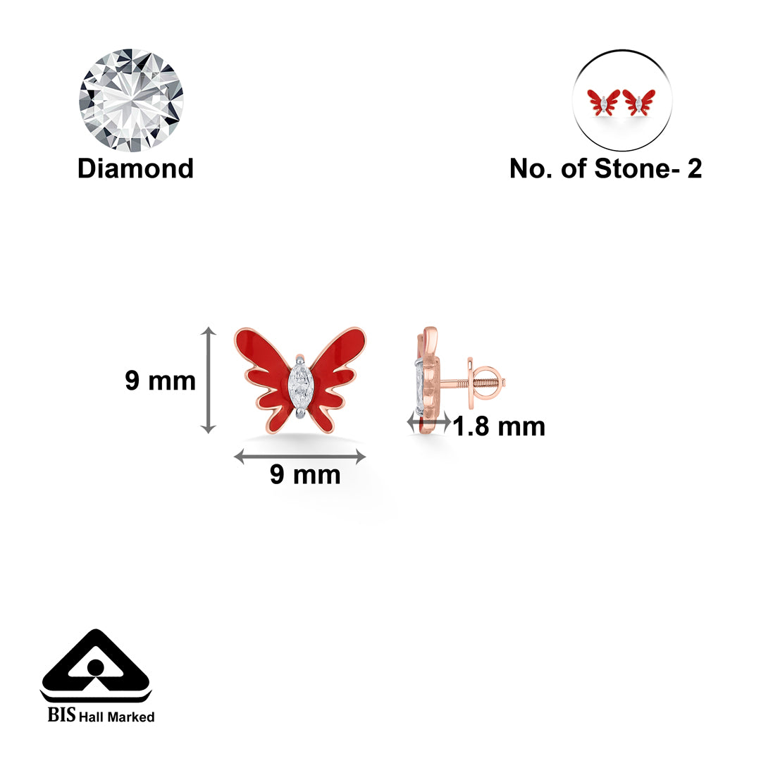 cherry flutter gold & diamond stud earring for woman