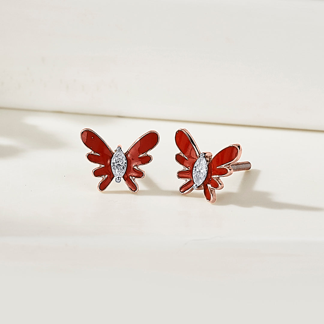 cherry flutter gold & diamond stud earring for woman