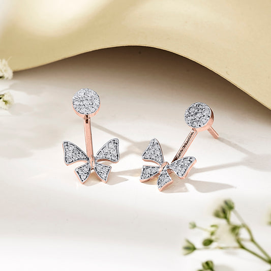 Twinkle Ribbon Rose Gold Stud Diamond Earring For Women
