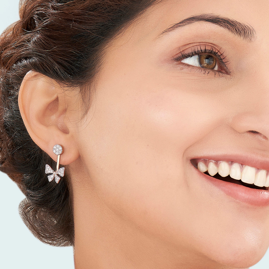 Twinkle Ribbon Rose Gold Stud Diamond Earring For Women