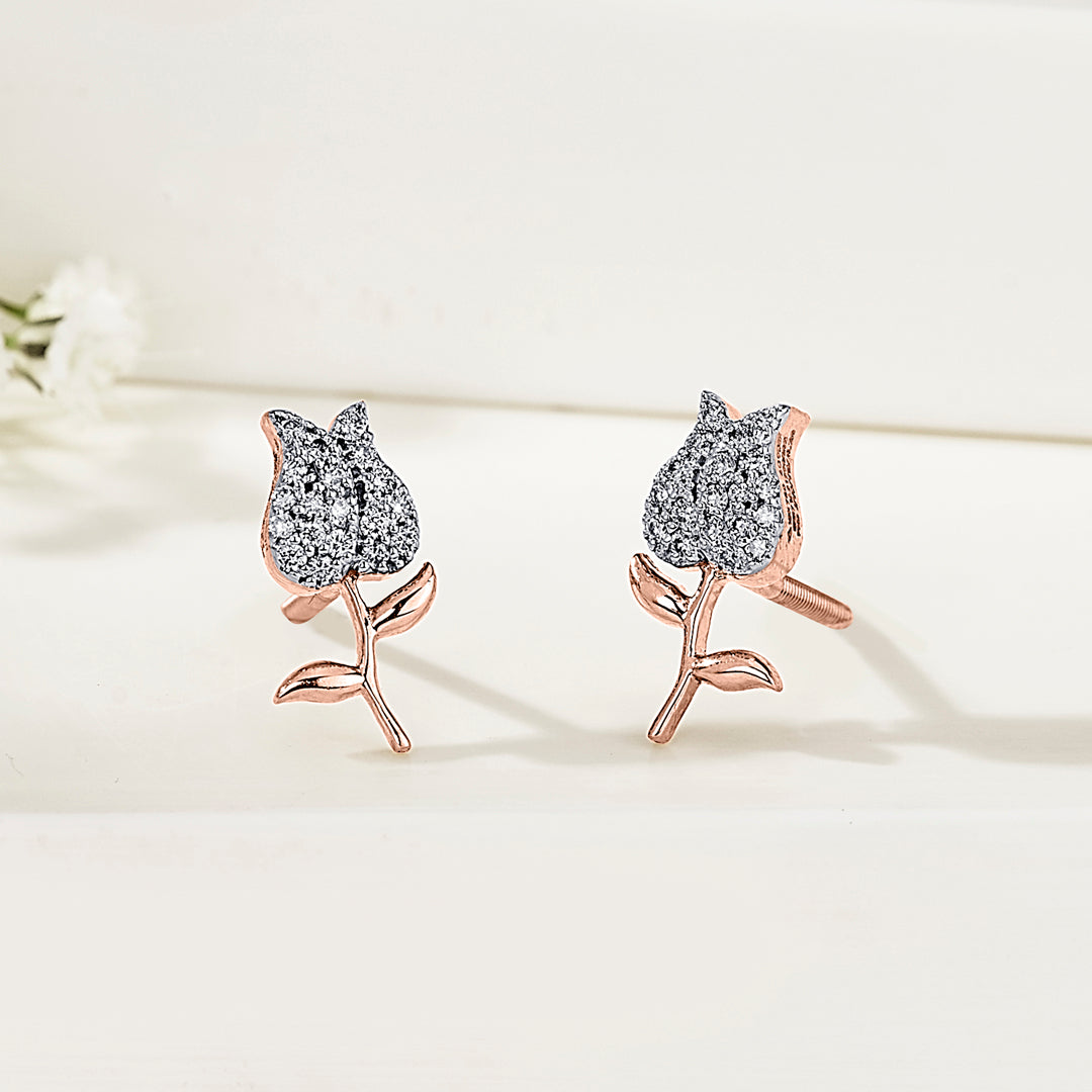 Rosebud Spark Gold & Diamond Stud Earring For Women