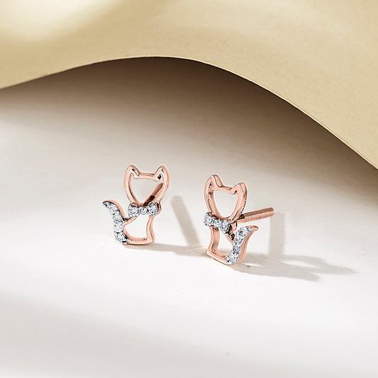 Meow Spark Rose Gold Stud Diamond Earring For Woman