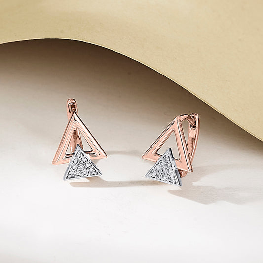 Pyramid Shine Rose Gold Stud Diamond Earring For Woman