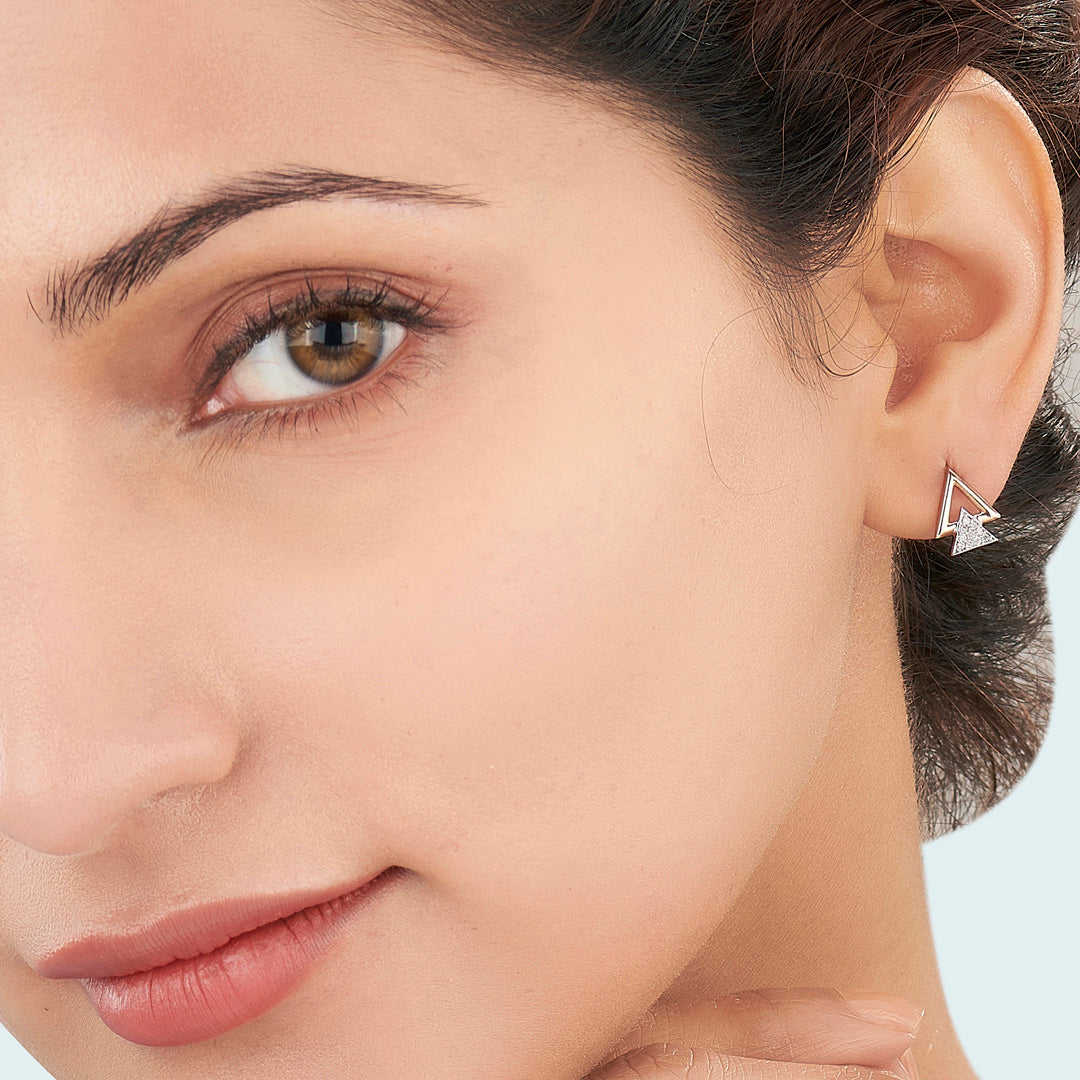 Pyramid Shine Rose Gold Stud Diamond Earring For Women