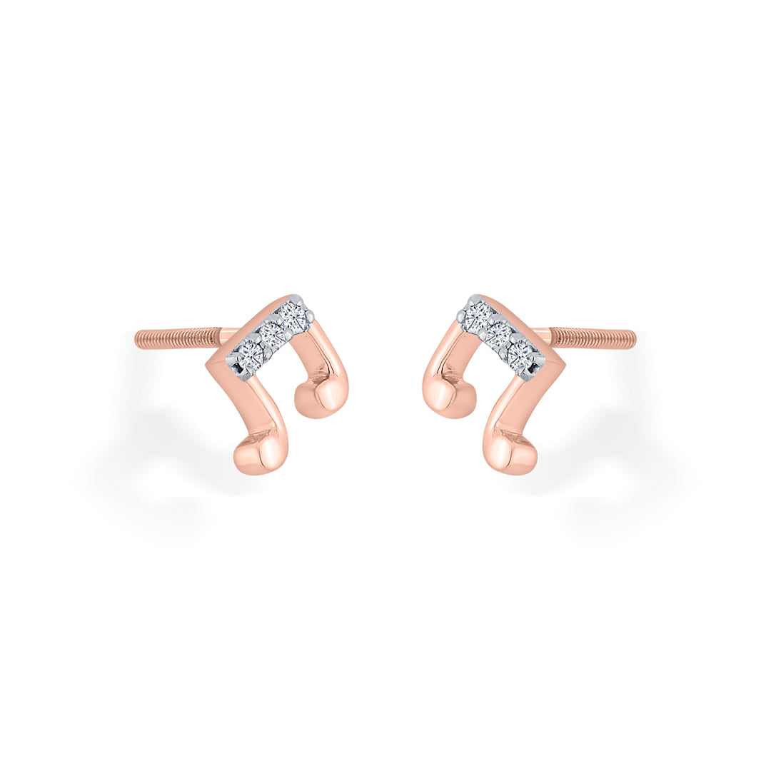 rhythmic shine rose gold stud diamond earring for woman