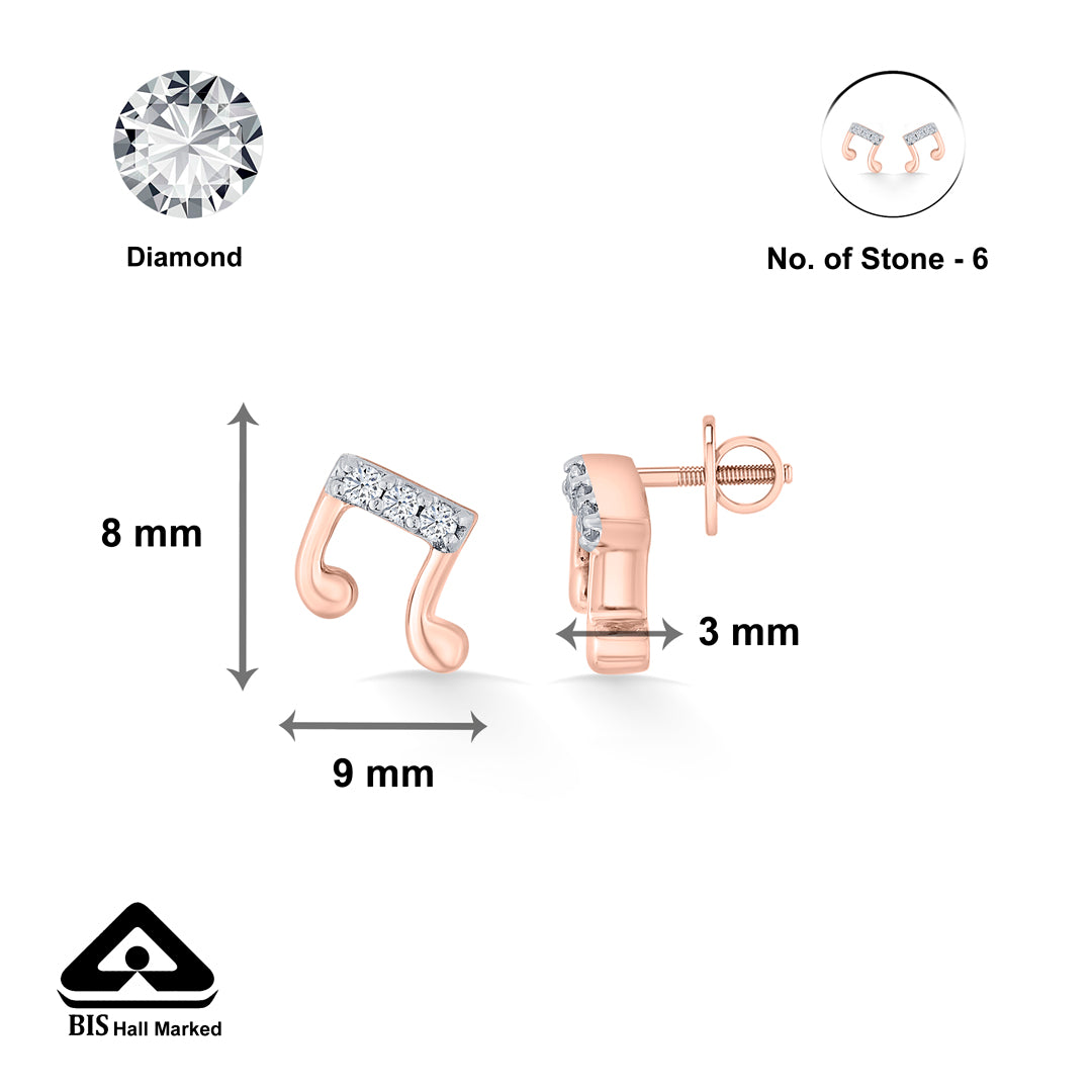 rhythmic shine rose gold stud diamond earring for woman