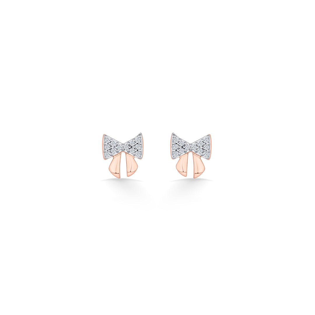 twilight bow gold & diamond stud earring for women