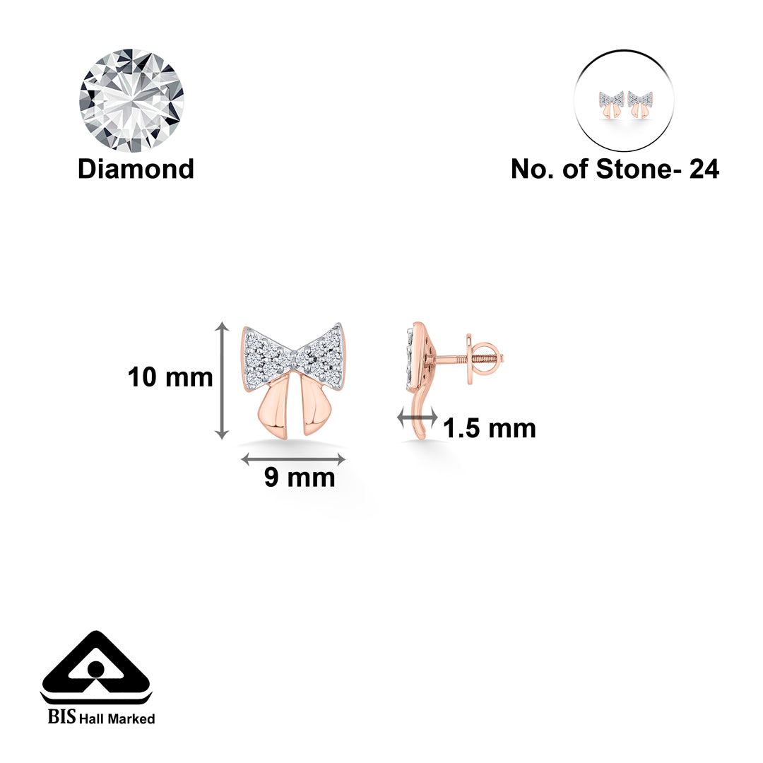 twilight bow gold & diamond stud earring for women