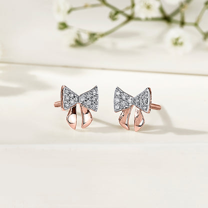 Twilight Bow Gold & Diamond Stud Earring For Women