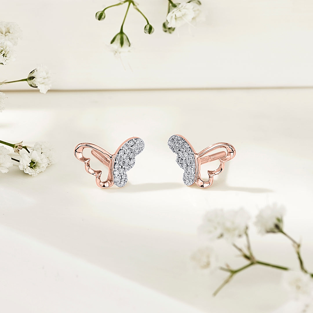 Shining Winglet Rose Gold Stud Diamond Earring For Women