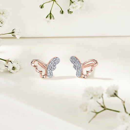 Shining Winglet Rose Gold Stud Diamond Earring For Woman