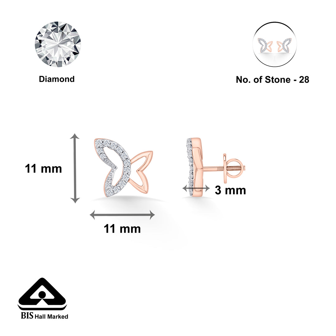 dreamy wings gold & diamond stud earring for woman