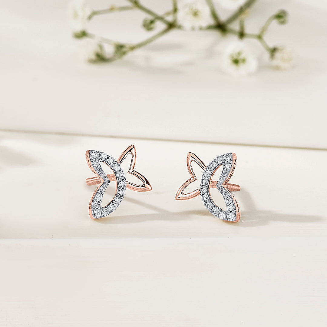 dreamy wings gold & diamond stud earring for woman
