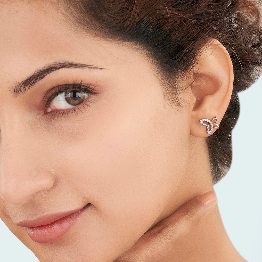 dreamy wings gold & diamond stud earring for woman