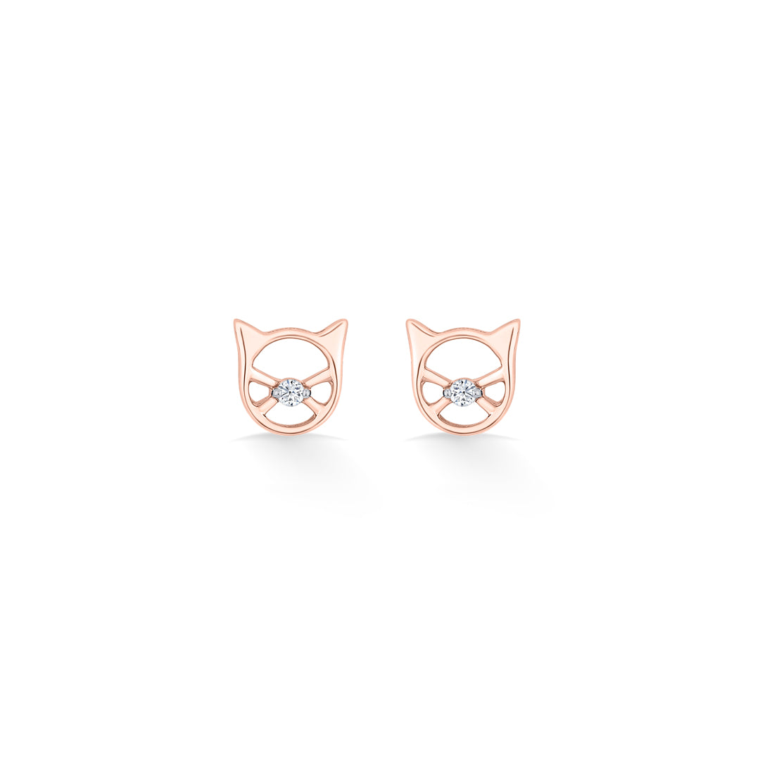 shimmer cat gold stud diamond earring for women
