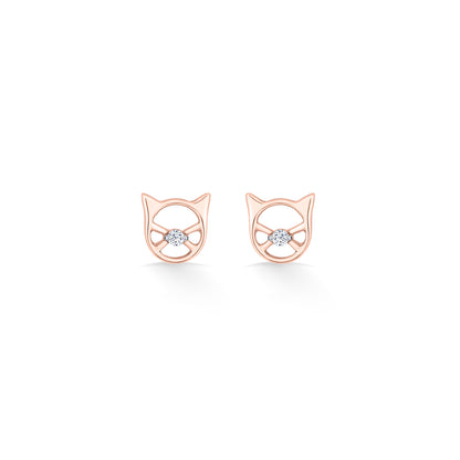 Shimmer Cat Gold Stud Diamond Earring for Women