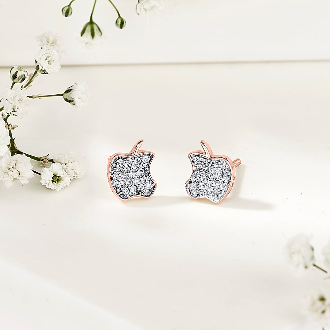 Starlit Apple Gold Stud Diamond Earring for Women
