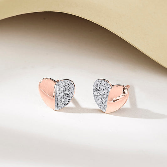 Half & Hearty Rose Gold Stud Diamond Earring For Woman