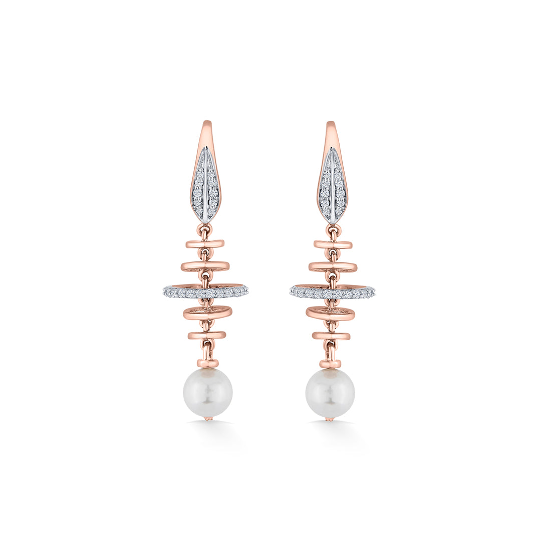 pearl orbit rose gold dangler diamond earring for women