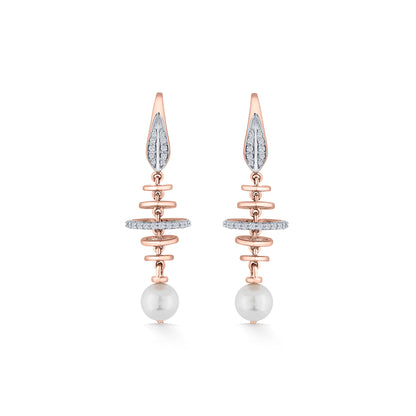 Pearl Orbit Rose Gold Dangler Diamond Earring For Women