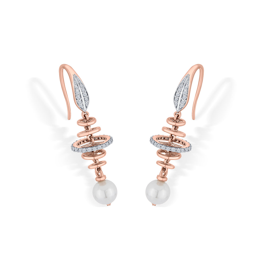 pearl orbit rose gold dangler diamond earring for woman