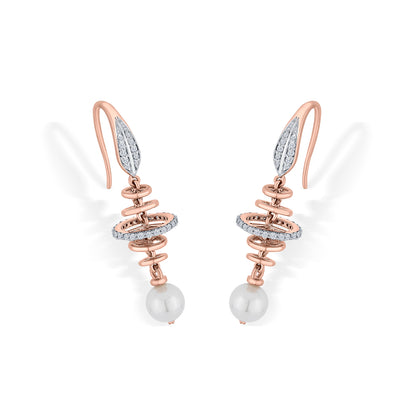 Pearl Orbit Rose Gold Dangler Diamond Earring For Woman