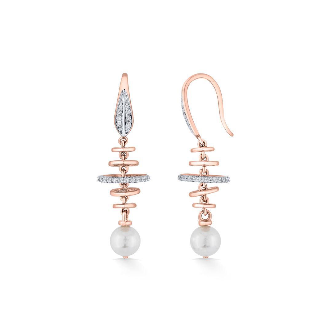 pearl orbit rose gold dangler diamond earring for woman