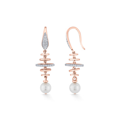 Pearl Orbit Rose Gold Dangler Diamond Earring For Woman